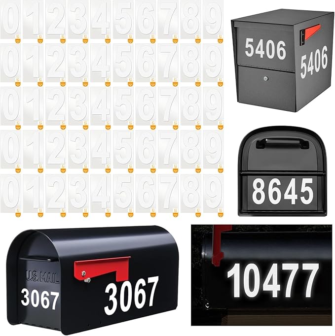 Mailbox Numbers Sticker - Reflective, Self Adhesive Numbers for Outside, Durable & Easy to Apply (White, 4 Inch)