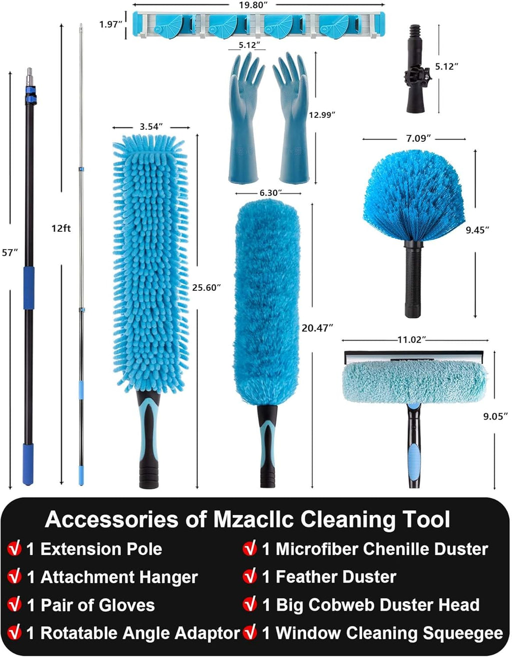 20 Foot High Reach 5-to-12 Foot Long Duster for High Ceilings Fan Cleaner with Sturdy Lightweight Extension Pole