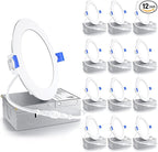 Ensenior 12 Pack 4 Inch LED Recessed Light, Dimmable, 5000K Daylight, 750LM High Brightness, 9W 120V, Damp Rated, ERL-9X-ETL, Ultra-Thin Canless Wafer Light - ETL & FCC & IC