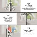 FORIOUS Kitchen Faucet with Pull Down Sprayer, Classic Brushed Nickel, Single Handle High Arc Stainless Steel Kitchen Sink Faucet, 1 or 3 Hole Deck Mount for RV, Bar, Farmhouse, Laundry, Outdoor