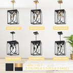 4-Lights Large Outdoor Pendant Lights, Black Hanging Porch Lighting Fixture with Clear Glass, E26 Bulb Base Exterior Lantern Chandelier Ceiling Mount for Front Door Patio Garden