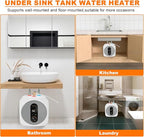 2.5 Gallon Mini Tank Water Heater,Under Sink Instant Hot Water with LED Display,1500W 120V Compact Design Small Water Heater for RV,Kitchen,with 1/2" NPT T&P Valve,3-Way Fitting Valve Grey
