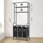 Laundry Sorter 3 Section,Laundry Hamper Cart with Hanging Rack & Removable Bags,Heavy Duty Laundry Basket with Wheels & 2 Tier Shelf,Space-Saving Laundry Basket Organizer for Laundry Room