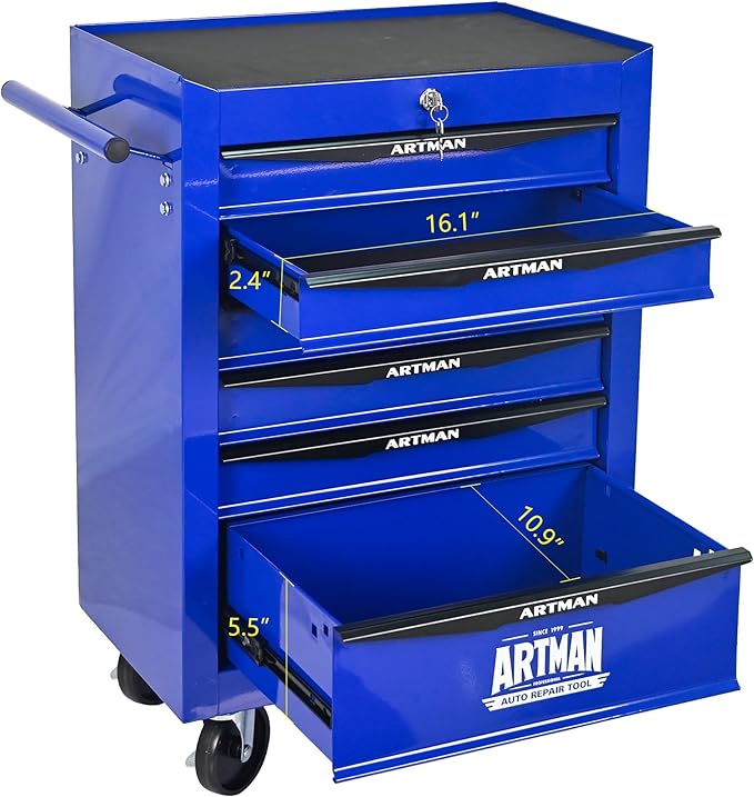 6-Drawer Steel Rolling Tool Cart with Wheels & Handle, Heavy-Duty Tool Chest Storage Cabinet for Garage and Workshop