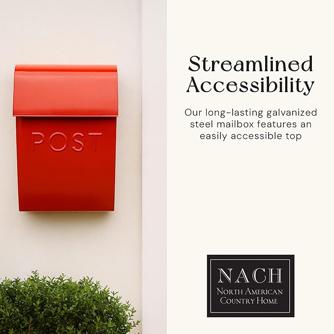NACH Mailboxes for Outside Wall Mount, 15 x 10 x 4 inches, Red Wall Mounted Mailbox and Newspaper Holder, Waterproof Mailbox for Door - The Milano Mailbox