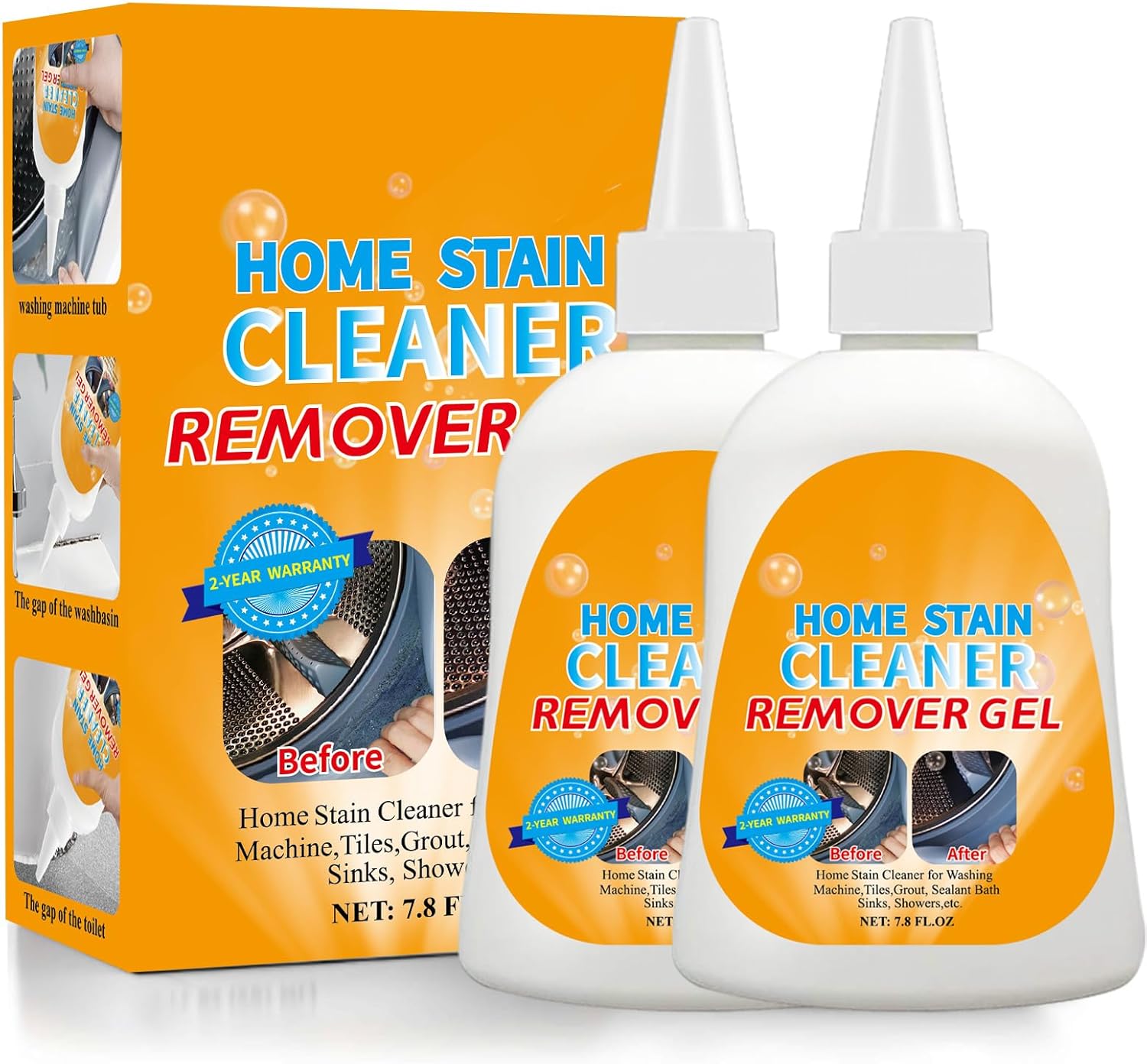 Home Stain Remover Gel – Stubborn Stain Cleaner (Safe for Washing Machine Seals, Sinks & Tiles | No-Slip Formula | 8H Penetration | 15.6OZ)