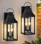 tewei 2-Pack Outdoor Wall Lights, 20'' Porch Light Outdoor Wall Sconce Lantern, Modern Black Exterior Lighting Fixture Wall Mount, Outside Light for House Garage