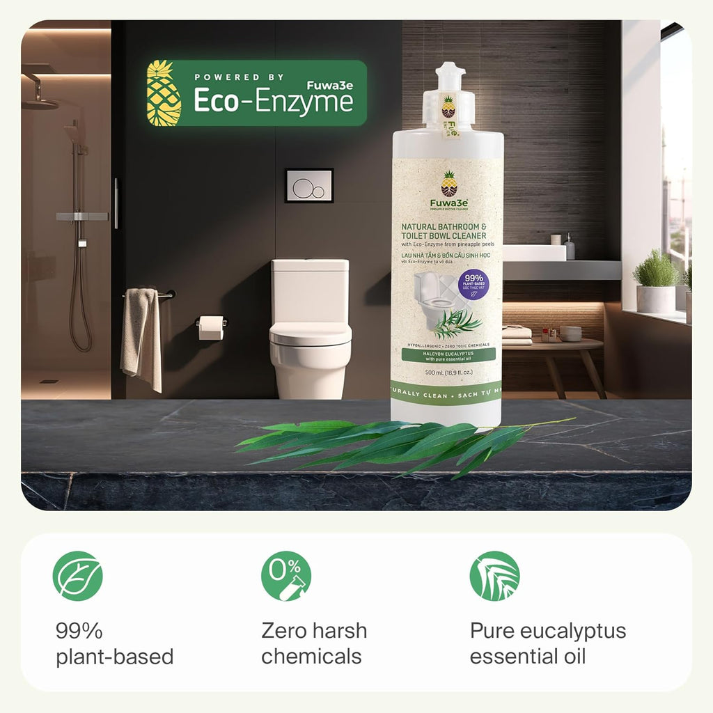 Fuwa3e Pineapple Enzyme Natural Toilet Bowl Cleaner Halcyon Eucalyptus - 16.9oz 1 Pack - 99% Plant Based Non Bleach Bathroom Cleaner - Freshens and Deodorizes with Fermented Pineapple Peels