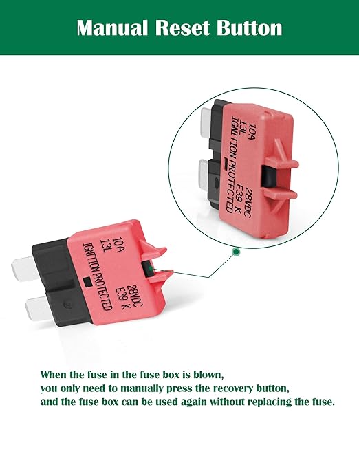 LENKRAD Automotive 10 Amp ATC/ATO Resettable Fuse 10A Manual Reset Standard Blade 10Amp Fuses Manual-Reset Circuit Breaker for Car Truck RV Marine Boat Trolling Motorhome, 5 Pack