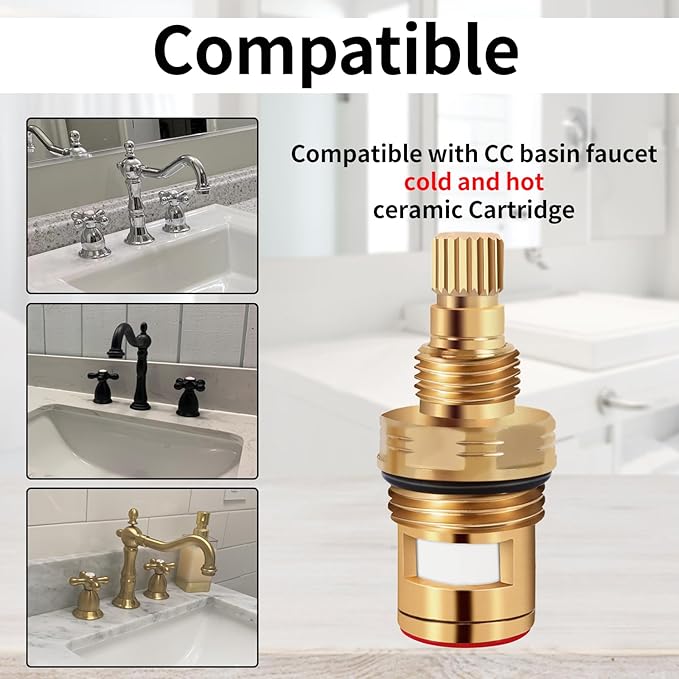 Brass KSRPL3200CC Cold and Brass KSRPL3200HC Hot Faucet Cartridge Replacement for CC Basin Faucet. This set includes ceramic cartridges in 2-1/8" length, designed for cold and hot water applications