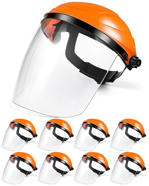 8 Pack Safety Face Shield for Grinding and Cutting, Full Impact Resistant Face Shield Mask for Work Chemical Woodworking (Orange)