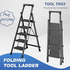 5 Step Ladder with Tool Tray,Portable Step Tool 330lb Load,Folding Step Ladder with Anti-Slip Widen Pedals,Handrail,Safe-Lock Design Carbon Steel Step Ladder for Painting Outdoor Garage+1