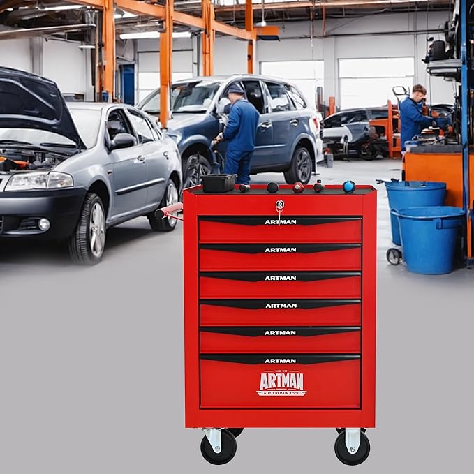 6-Drawer Steel Rolling Tool Cart with Wheels & Handle, Heavy-Duty Tool Chest Storage Cabinet for Garage and Workshop