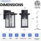 Outdoor Wall Sconce, Outside Porch Light Fixtures, Wall Mount Anti-Rust Exterior Wall Lights in Wood Grain Finish & Black Finish with Seeded Glass for Garage Doorway Entryway