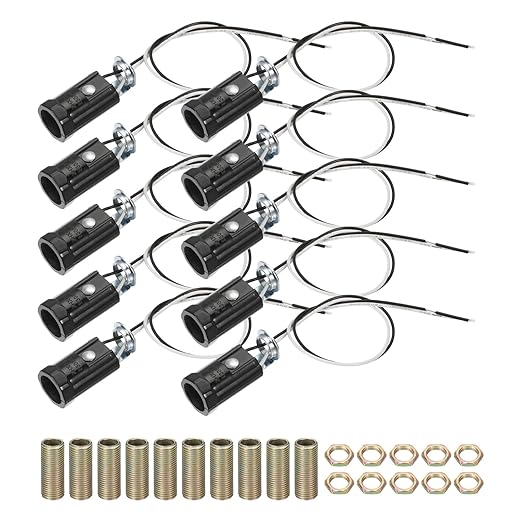 PATIKIL Candelabra Base Lamp Holder Light Socket, 10pcs UL Listed Keyless E12 Bulb Socket with 9.8" Wire Leads for E12 Incandescent LED Light Bulbs, 1.7" Tall
