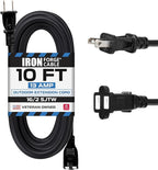 Iron Forge Cable 10 Ft Black Extension Cord, 16/2, 10 Foot Extension Cord with 2 Prong Polarized Plug, Weatherproof - Great for Outdoor & Indoor Use