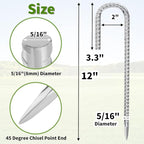 12 Inch Ground Stakes Heavy Duty J Hook 60-Pack Metal Spikes Galvanized Ground Hooks Anchors Rebar Ground Stakes for Fence Tent Gazbo Bounce House and Outdoor Decorations Inflatables