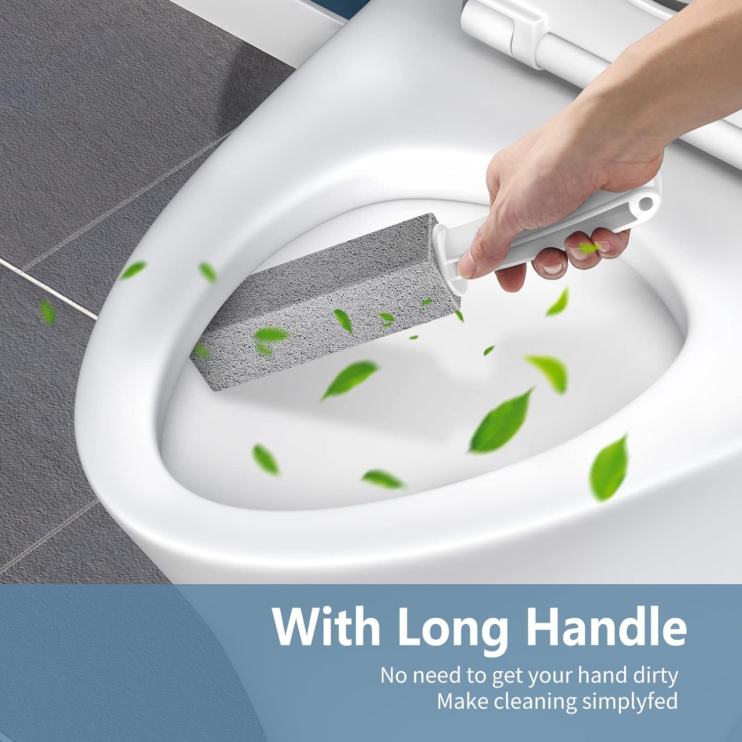 Toilet Bowl Cleaner Pumice Stone -Hard Water Stain Remover with Ergonomic Handle, Powerfully Removes Toilet Bowl Rings，Rust &Lime，Ideal for Toilet Brush/BBQ Grills/Sink/Pool/Bathroom【2Pack】