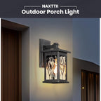 Aluminum Outdoor Wall Lights 14.5 Inch Exterior Porch Lights Wall Mount with Water Ripple Glass Black Outdoor Lighting Fixtures Wall Mount E26 Socket