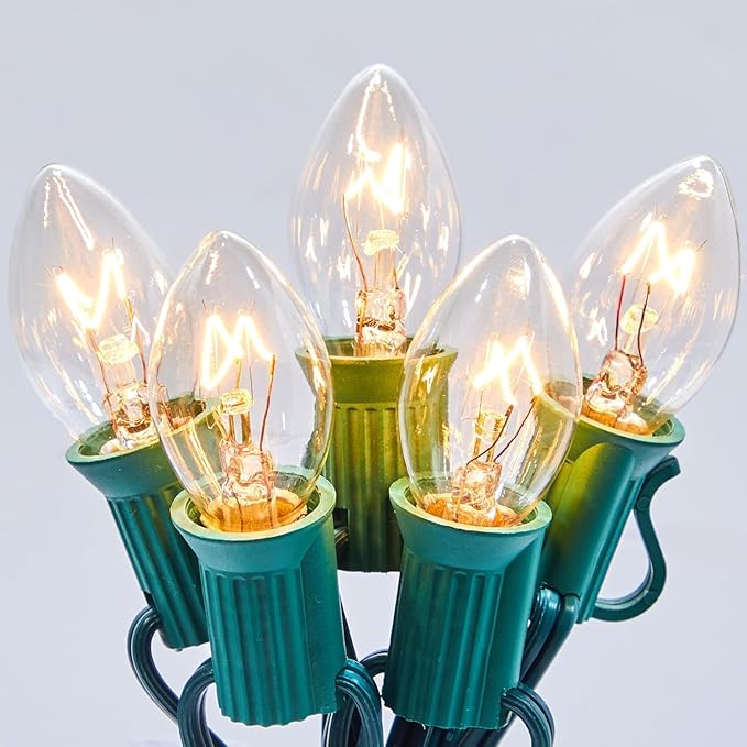 25 Pack Clear Christmas Light Bulbs, E12 Candelabra Base, 5 Watt for String Lights, Replacement C7 Incandescent Bulbs