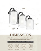 TENGXIN 3-Light Bathroom Vanity Light, Black Vanity Light Over Mirror, Farmhouse Wall Sconces with Dual Glass Shade, Modern Wall Lamp for Bedroom Hallway Living Room Cabinet
