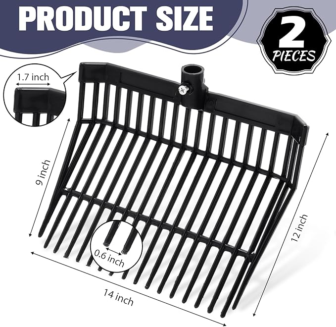 Lasnten Manure Fork Replacement Head, 18 Tines Pitchfork Head with Screws and Nuts, Horse Manure Rake for Picking up Grass and Hay(Black,2 Pcs)