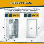 8 Set 4 x 2 Inch Electrical Junction Box with Cover Square Plenum Box Galvanized Steel Metal Outlet Boxes, Ten 1/2'' Knockouts, 1-7/8" Deep, 13 Cu. in. Capacity (Duplex Receptacle Cover)