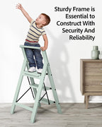 Taranta 3 Step Ladder,Lightweight Aluminum Step Stool with Convenient Handgrip, Folding Ladder with Anti-Slip Pedals, 330lbs Capacity Stepladder for Home, Office, Kitchen-Fairyland Green