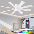 52 inch Ceiling Fan with Light, 6 Speeds Reversible Low Profile Ceiling Fan with Light and Remote/APP Control, 3 Color Temp+Dimmable RGB, 8 Blades, Flush Mount Quiet Ceiling Fans, White