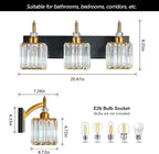 Crystal Vanity Lights - Black Gold 3 Light Bathroom Vanity Light Fixtures Over Mirror Modern Vanity Light