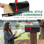 Mailboxes for Outside, Galvanized Steel Medium Black Metal Mailbox, 20 x 8.7 x 6.7 Inches