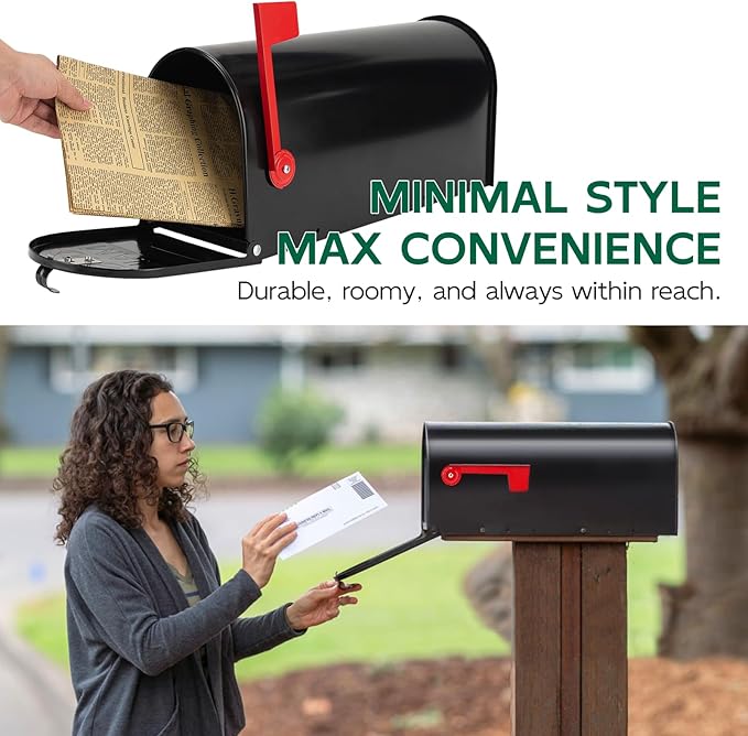 Mailboxes for Outside, Galvanized Steel Medium Black Metal Mailbox, 20 x 8.7 x 6.7 Inches