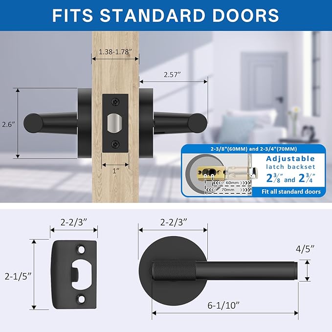 Amerdeco 3 Pack Matte Black Passage Door Handles,Heavy Duty Non-Locking Door Lever for Hall, Closet,Office Area, Shopping Malls AM0027