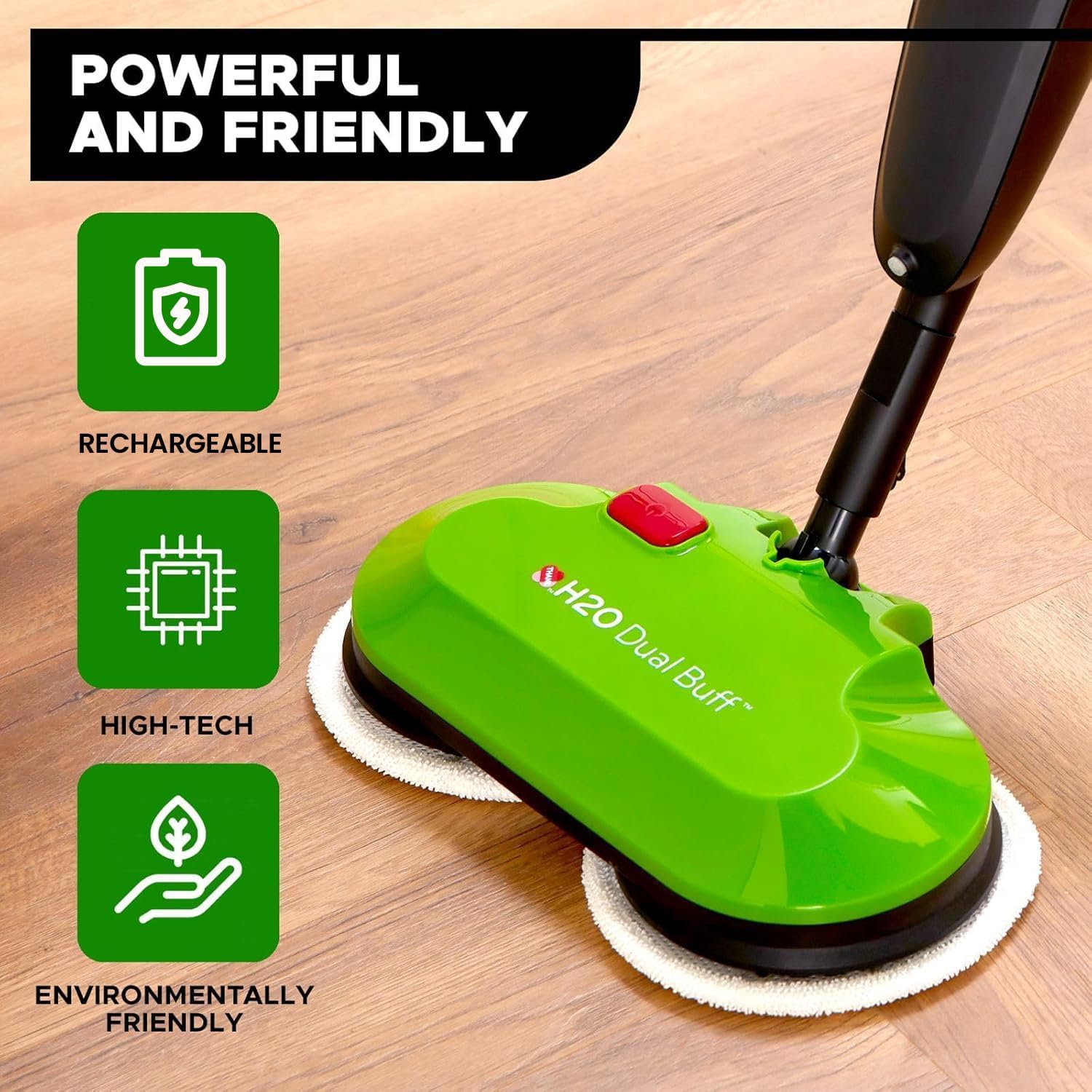 H2O Dual Buff Hard Floor Cleaner, Cordless Electric Mop - Rechargeable Hard Floor Cleaner Head – Scrub, Buff, and Polish with Washable Microfiber Cloths - Spray Mop for Hardwood Floors, Laminate, Tile