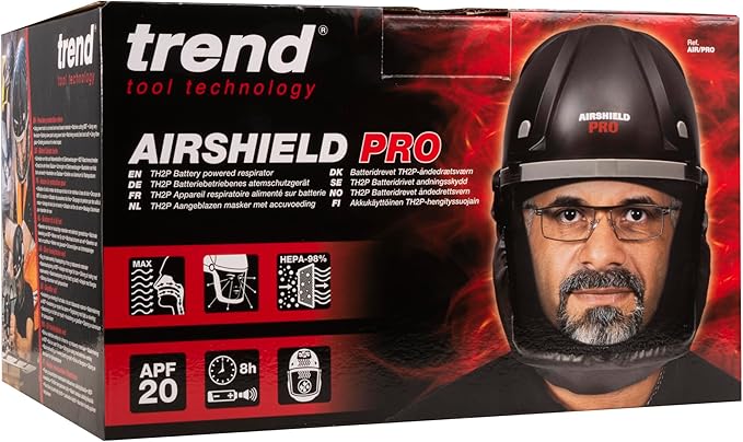 Trend Airshield Pro Full Faceshield, Dust Protector, Battery Powered Air Circulating Mask for Woodworking, AIR/PRO