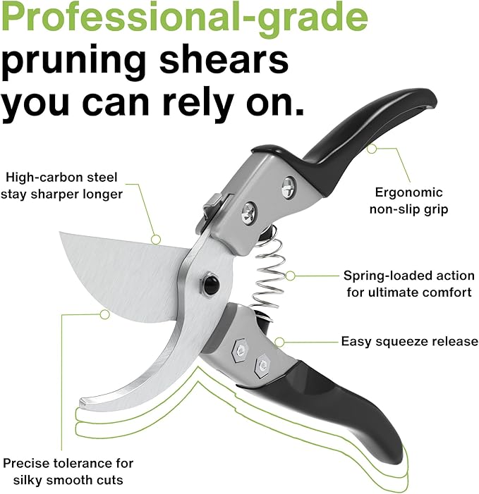 Professional Hand Pruners (Small/Medium) - Ergonomic Non-Slip Garden Shears, Heavy Duty Handheld Plant Trimmer, High Carbon Steel Blades Flower Cutter, Pruning Shears for Gardening and Harvesting