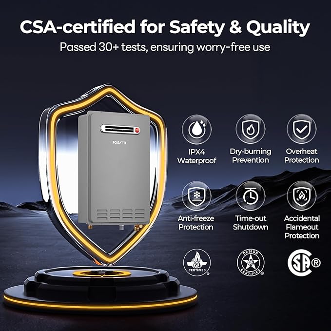 FOGATTI Propane Gas Tankless Water Heater Outdoor - Max 8.1 GPM 180,000 BTU, CSA Certified Compact Design On Demand Instant Hot Water Heater - Instagas Comfort 180S Series