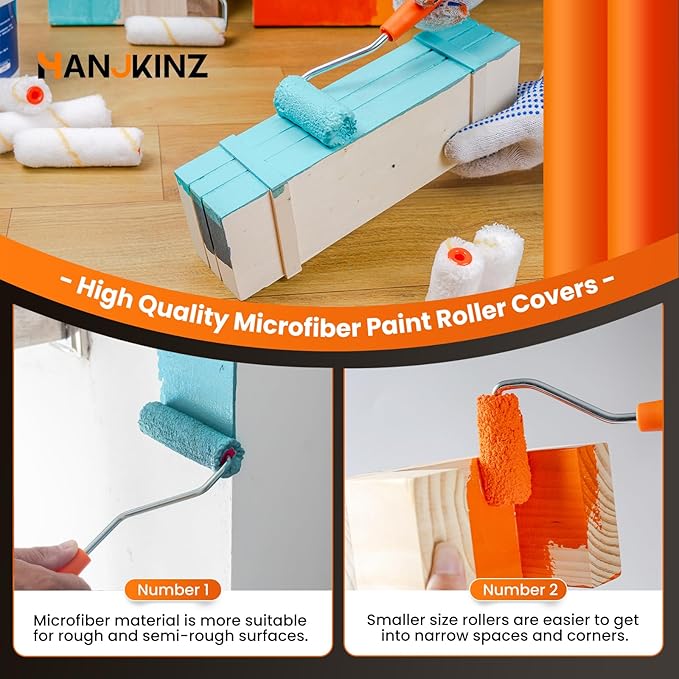 50 Pack Microfiber Paint Roller, 2 Inch and 4 Inch Small Paint Roller Covers, 3/8 Inch Nap, Mini Paint Rollers for House Painting with Paint Roller Frame, Wall Painting Tool