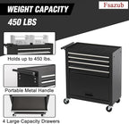 4 Drawers Metal Rolling Tool Chest on Wheels with Lockers, Tool Box Tool Trolley Organizer Cart, Multifunctional Drawers Rolling Storage Tool Case for Garage, Repair Shop(BLACK)