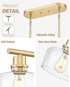 Emak Gold Kitchen Island Lighting, 3-Light Dining Room Light Fixtures Over Table with Clear Glass Shade, Modern 32 Inch Island Lights for Kitchen, Dining Room, Bar, IL122-GD-CG-3