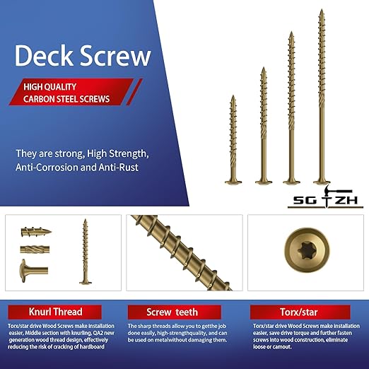 #14 x 5 Inch Lag Screws (25Pcs) 1lb. Structural Wood Screw, Bronze, Carbon Steel, Washer Head, Rust Resistant epoxy Coated, T30 Star Bit