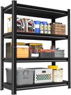 40" W Garage Shelving Heavy Duty, 1800LBS Loads Garage Storage Shelves Heavy Duty, 4-Tier Metal Shelving Units and Storage Racks, Industrial Utility Shelf,40" Wx16 Dx72 H, Black