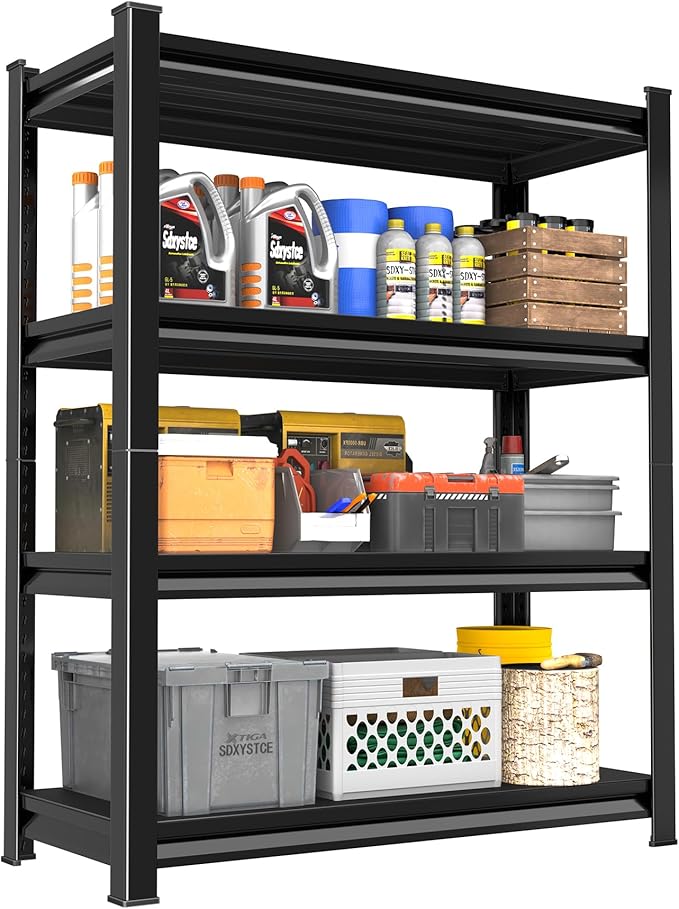 40" W Garage Shelving Heavy Duty, 1800LBS Loads Garage Storage Shelves Heavy Duty, 4-Tier Metal Shelving Units and Storage Racks, Industrial Utility Shelf,40" Wx16 Dx72 H, Black