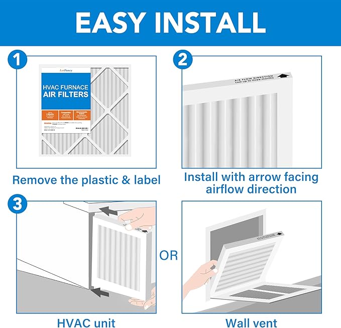 LotFancy 14x25x1 Air Filter MERV 13 Pet Smoke Smog Allergens Defense (6-Pack) Pleated HVAC Furnace Air Filters, Replacement for Home AC & Heating Systems, Actual Size: 13.75" x 24.75" x 0.75"