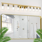Gold Bathroom Vanity Light,10-Light Brushed Gold Bathroom Light Fixtures with Clear Glass,64.5in Wall Lamp Sconces for Mirror Bedroom,Living Room Hallway,E26