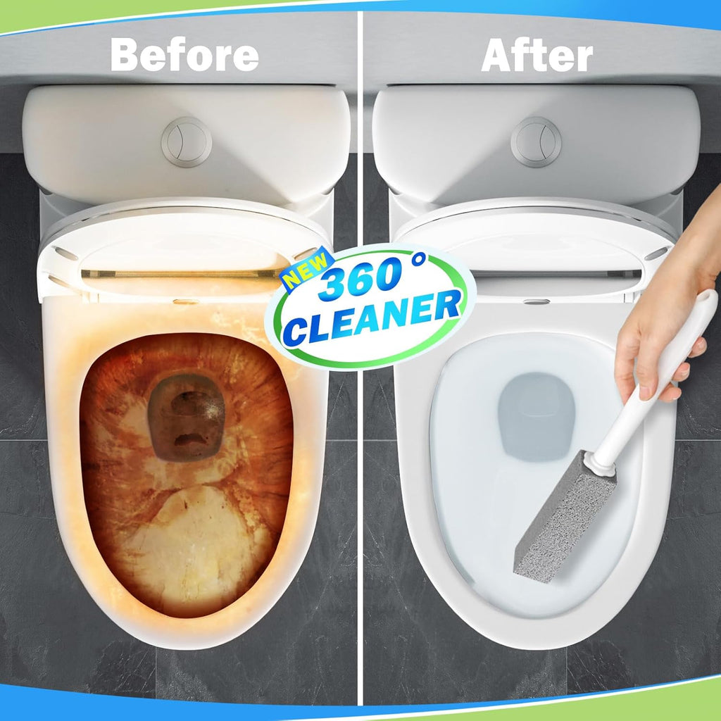 Maryton Pumice Stone for Toilet Cleaning with Extra Long Handle, Replaceable Design, 1 Cleaning Handle, 3 Cleaning Stones Refills, Easy for Removing Stubborn Hard Water Stains Buildups
