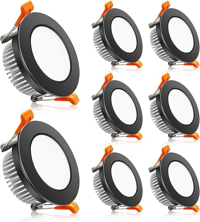 2 Inch LED Downlight, Recessed Lighting Dimmable Ceiling Light, 3W, 4000K Natural White, CRI80 with LED Driver(35W Halogen Equivalent), Black 8 Pack