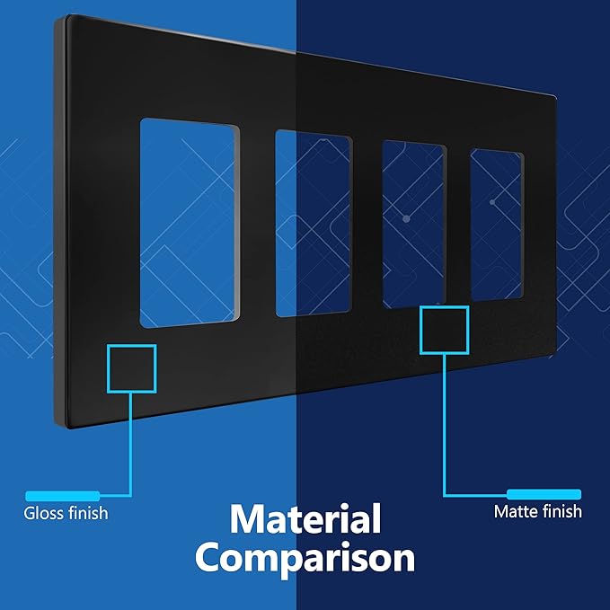 LIDER Matte Finish Quadruple Decorator Switch Cover, Screwless Wall Plate, Mid-Size 4-Gang 4.88" x 8.58", Polycarbonate Thermoplastic, UL Listed, LSWP-34M-BK2P, Black, 2 Pack