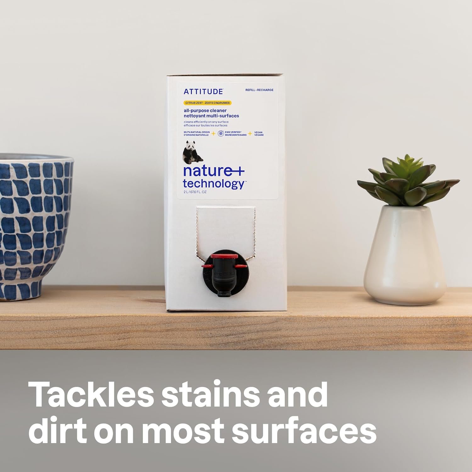 ATTITUDE All-Purpose Cleaner Refill, EWG Verified, Plant-Based & Vegan, Multi-Surface Cleaning Spray, Citrus Zest Scent, 67.6 Fl Oz