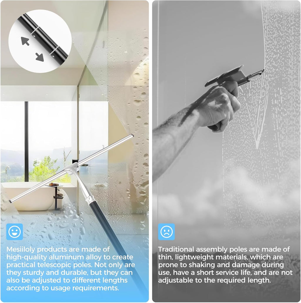 59.5" Long Handle Window Squeegee with Extension Pole, 12.4" Wide Metal Shower Squeegee for Glass Doors, Floor Squeegee for Home Window Cleaning, Tile Wall, Car